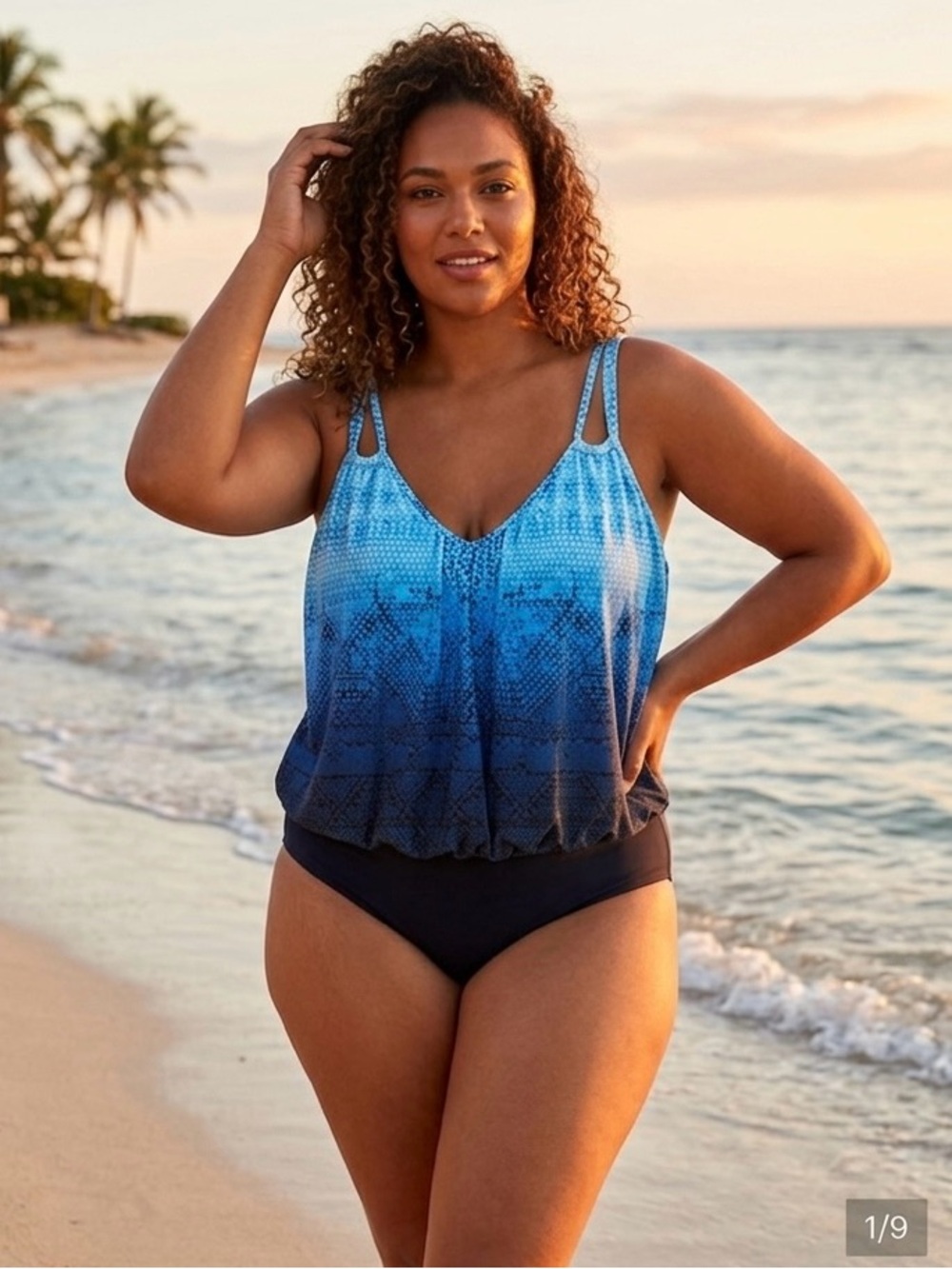 Swimsuits for All Blue Ombre Swimsui Adjustable Built in Bra Size 24